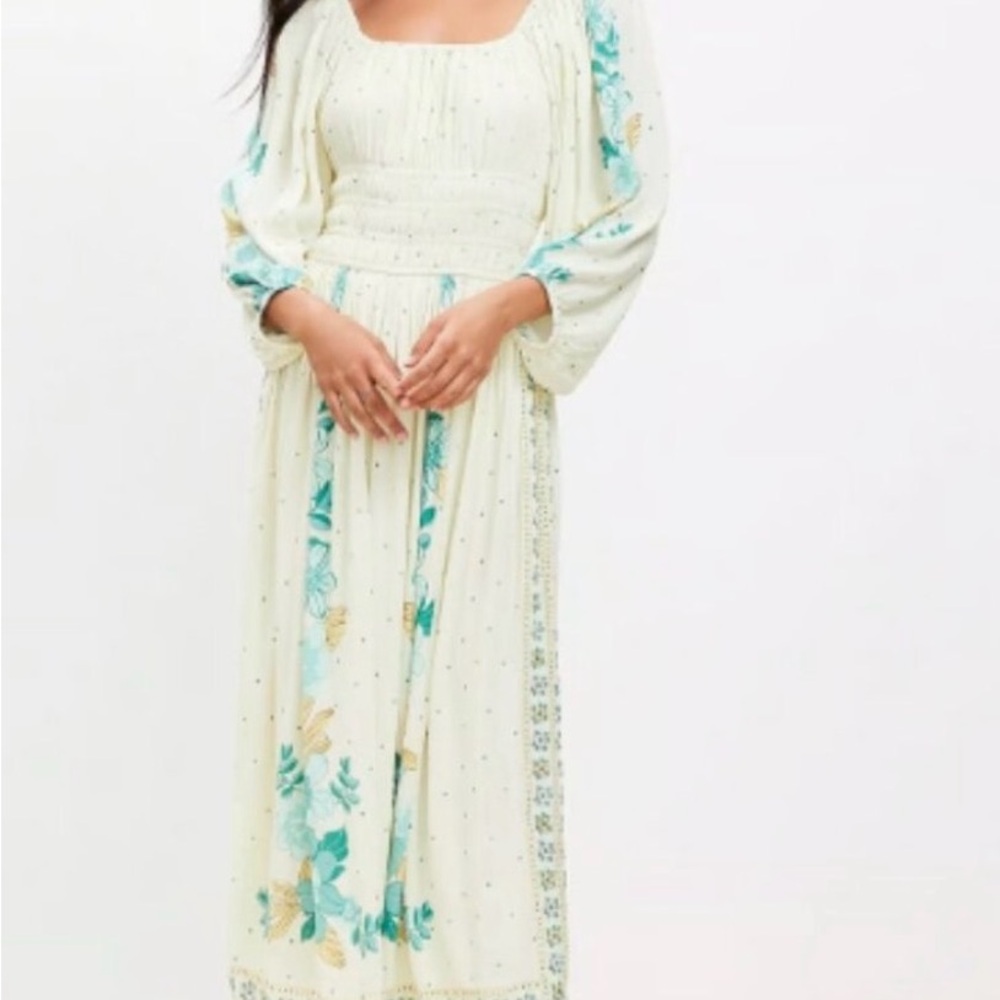 NWT LOFT Cream Dress with Teal Dot Detail